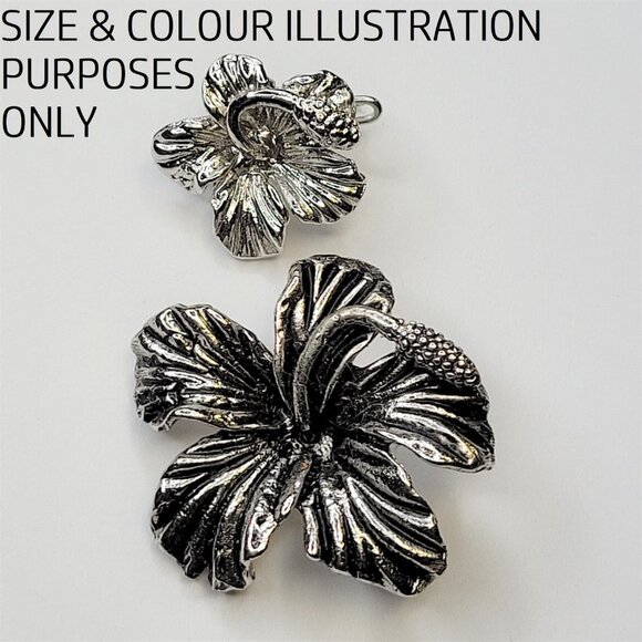 Mini Rhodium Hibiscus Flower Brooch Lapel Pin for Men or Women - Picture 7 of 9
